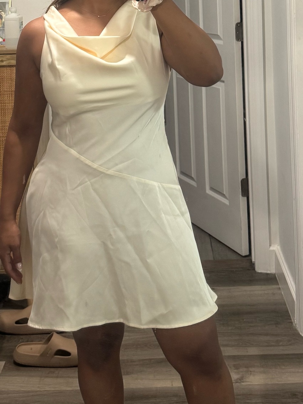 Elegant Cream Cowl Neck Mini Dress